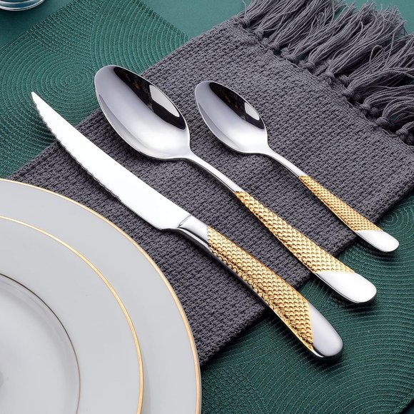 Perfect Holiday Gift 24-Piece Gold Forged Stainless Steel Flatware Set, Service - Picture 10 of 14
